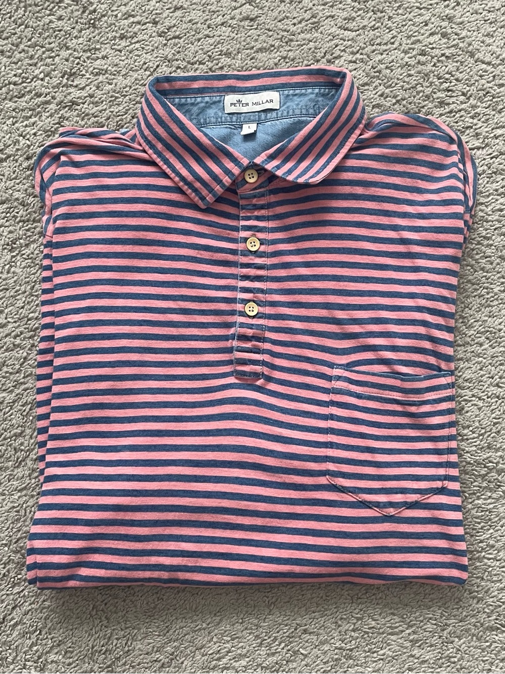 Peter Millar Seaside Stripe Indigo Polo Large